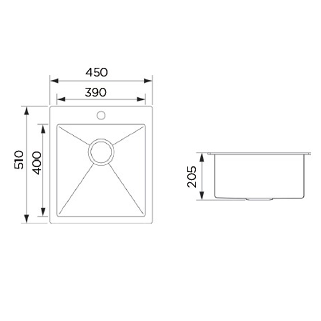 4551 Flushmount жижиг ган SUS304 нэг аяга зэвэрдэггүй ган гар угаалтуур